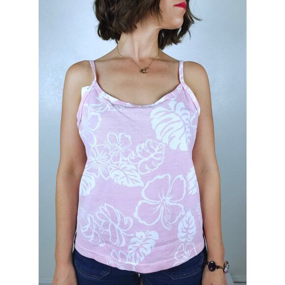 vintage y2k Light Pink HAWAIIAN Hibiscus Print TANK TOP M/Large tropical print - Picture 3 of 9